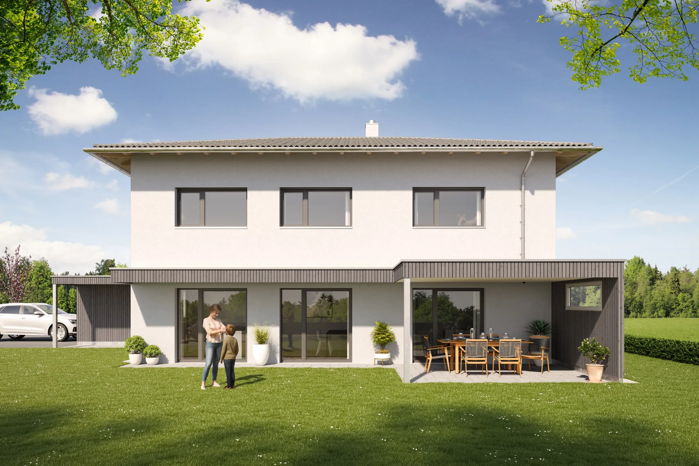 Außenvisualisierung Einfamilienhaus für Bau Summer Ansicht 1