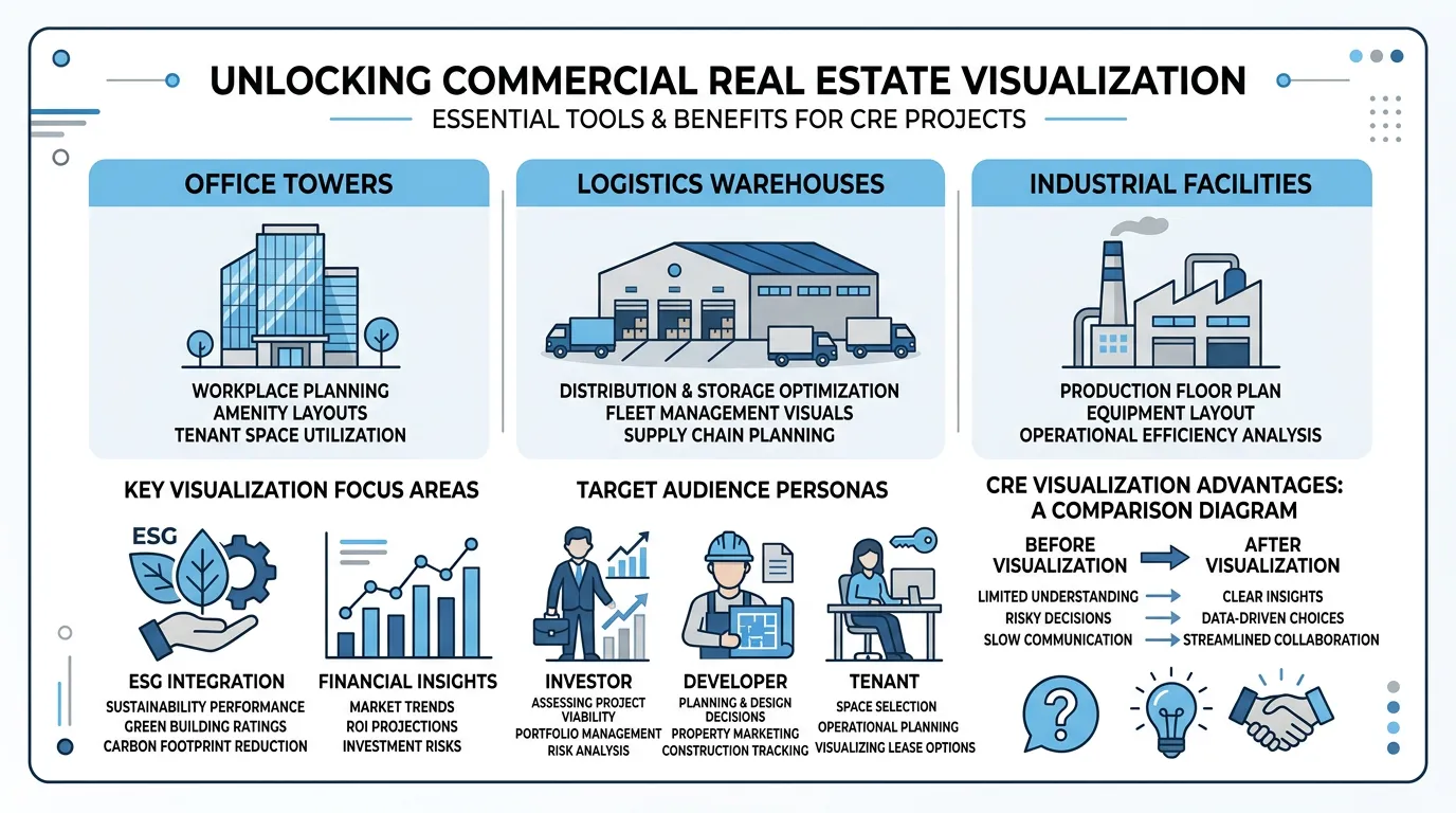 Gewerbeimmobilien visualisieren — Büros, Logistik und Industriebau überzeugend präsentieren